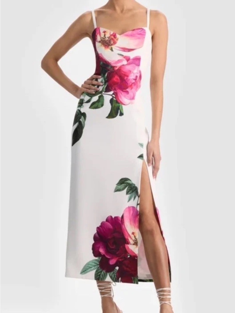 Alice + Olivia Nina Off White Empress Bloom Midi Dress Sz 8 NWT